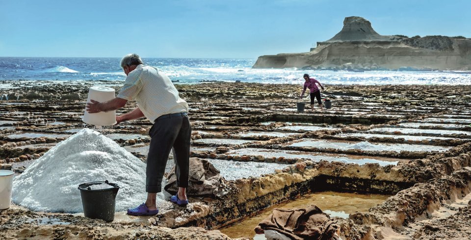 Salt harvesting in Xwejni, Gozo